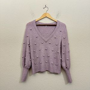MADEWELL Bobble Dashwood V-Neck Sweater in Purple Coziest Yarn